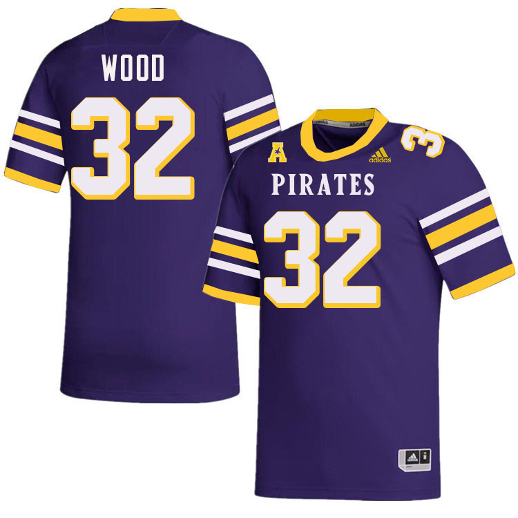 Julius Wood ECU Jersey,East Carolina Pirates #32 Julius Wood Jersey Youth College-Purple 2024